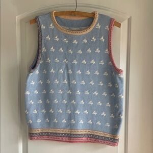 Cottage-Blue Sleeveless Knit Sweater